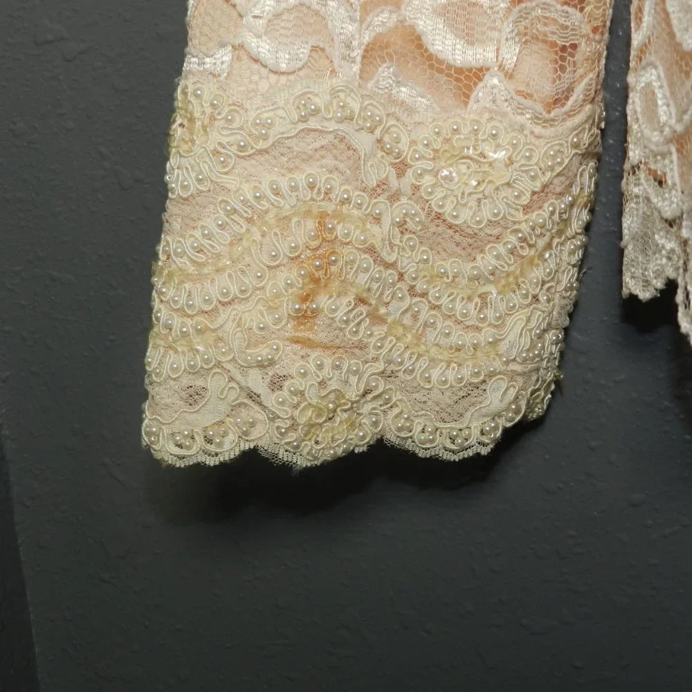 Christian Dior Women Light Pink Button Up Floral Lace Vintage 80s Jacket Size 16